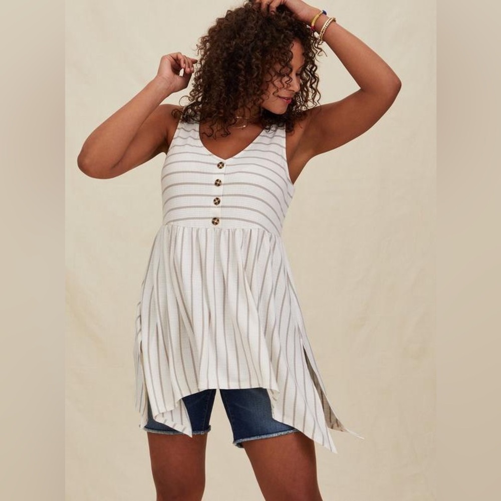 Striped Button-Front Sharkbite Hem Tank